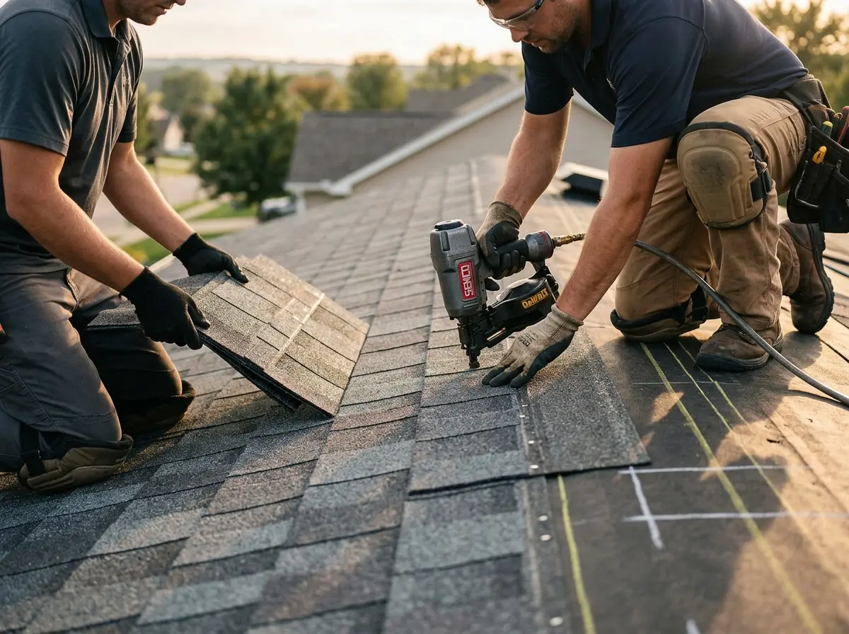 Professional roofer working on a residential roof in Lakewood Ranch
